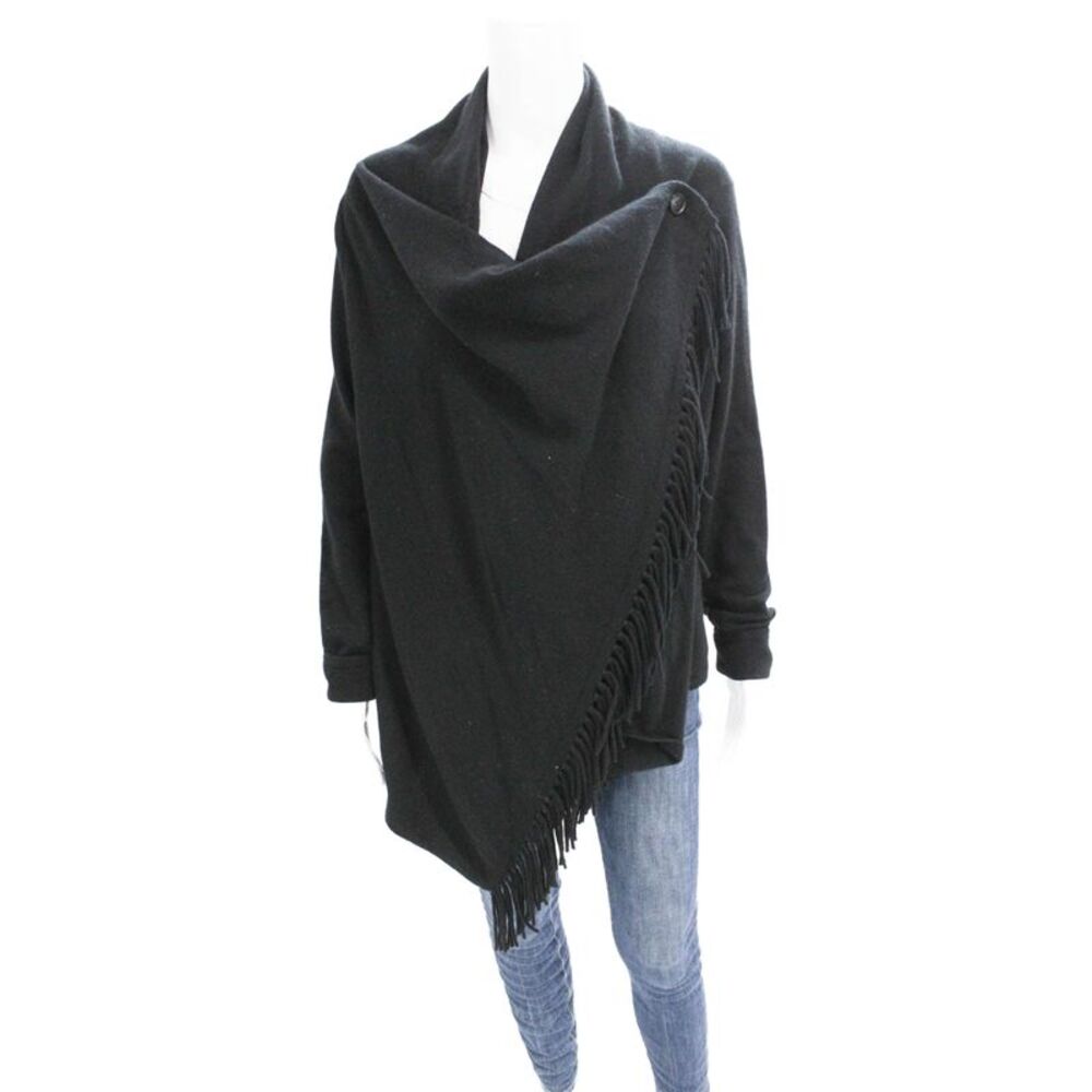 360 Cashmere Women Cardigan Sweater Black Cowl Neck Cashmere Size S